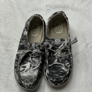 Hey Dude Marble-Pattern Slip-Ons in Gray and White waterproof